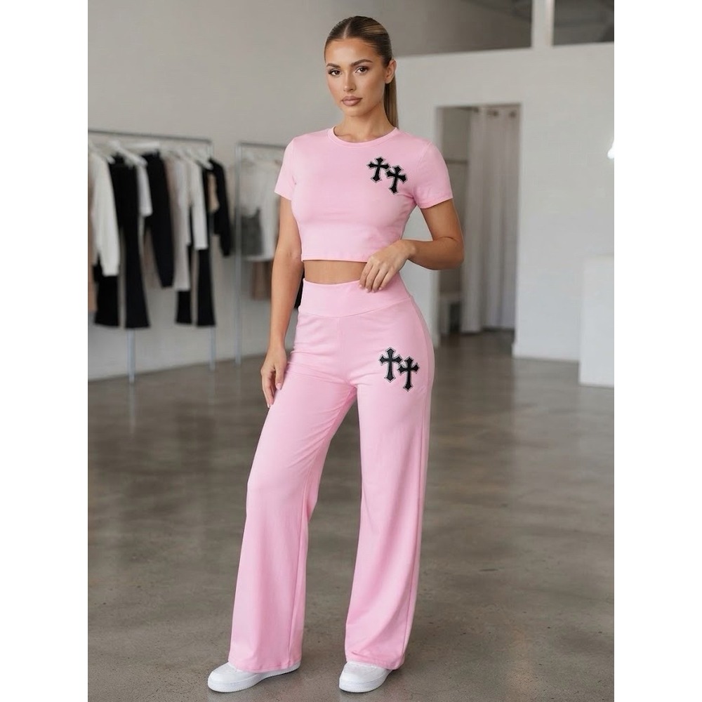 casual two-piece lounge or athleisure set in a soft pink Double Cross NEW XXL